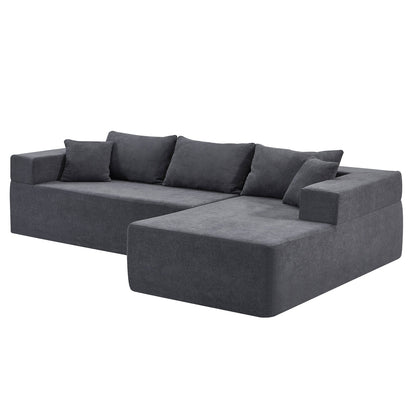 Grey 107.48'' L-Shaped Fabric 3-Seater Sectional Sofa with 16.53'' Cushions and Chaise, 2-Piece Design