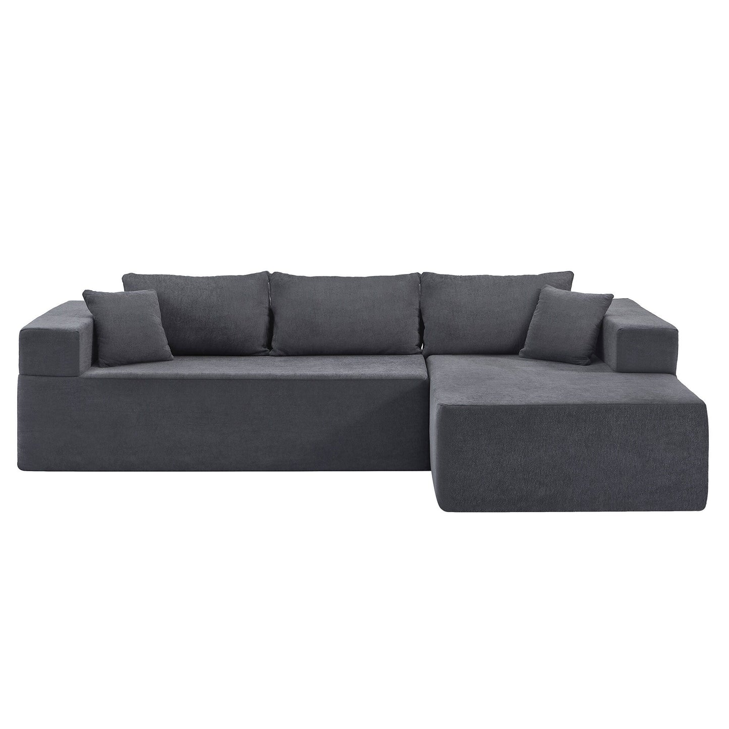 Grey 107.48'' L-Shaped Fabric 3-Seater Sectional Sofa with 16.53'' Cushions and Chaise, 2-Piece Design