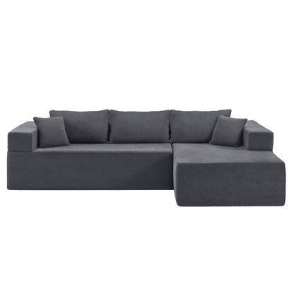 Grey 107.48'' L-Shaped Fabric 3-Seater Sectional Sofa with 16.53'' Cushions and Chaise, 2-Piece Design