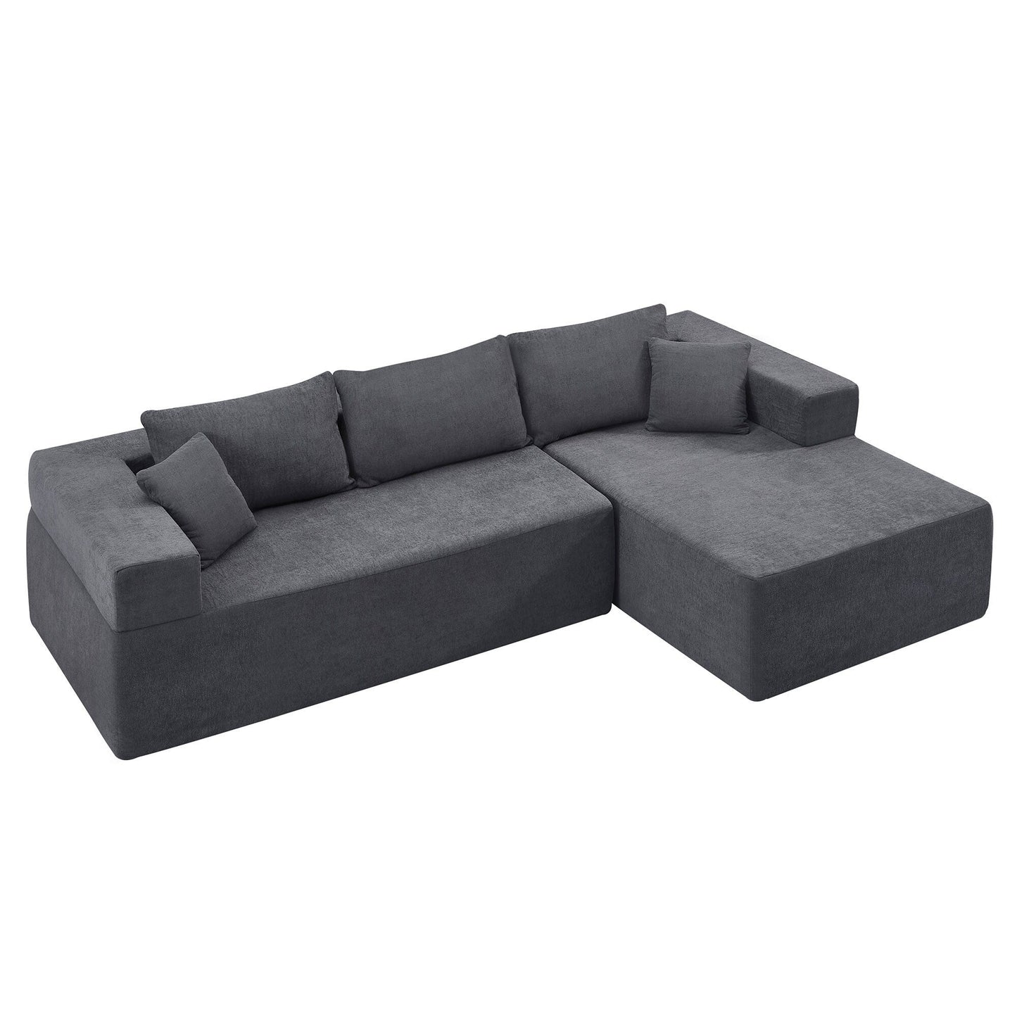 Grey 107.48'' L-Shaped Fabric 3-Seater Sectional Sofa with 16.53'' Cushions and Chaise, 2-Piece Design