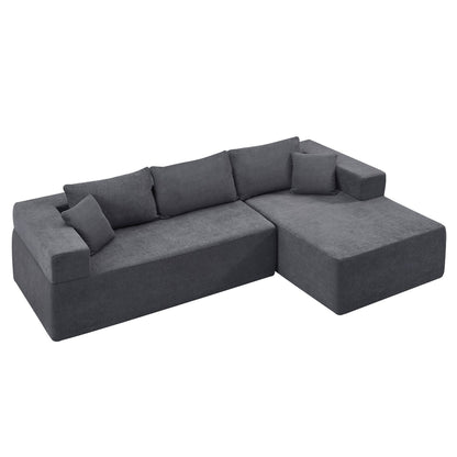 Grey 107.48'' L-Shaped Fabric 3-Seater Sectional Sofa with 16.53'' Cushions and Chaise, 2-Piece Design