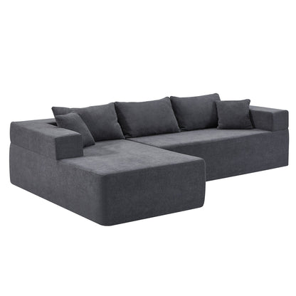Grey 107.48'' L-Shaped Fabric 3-Seater Sectional Sofa with 16.53'' Cushions and Chaise, 2-Piece Design