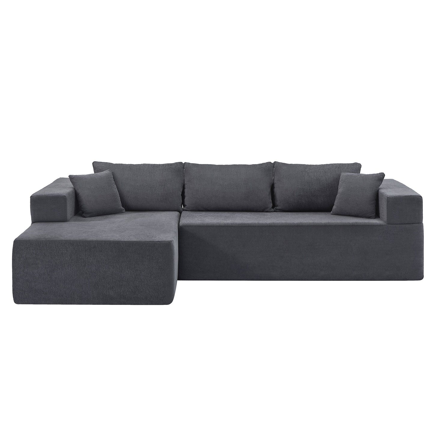 Grey 107.48'' L-Shaped Fabric 3-Seater Sectional Sofa with 16.53'' Cushions and Chaise, 2-Piece Design