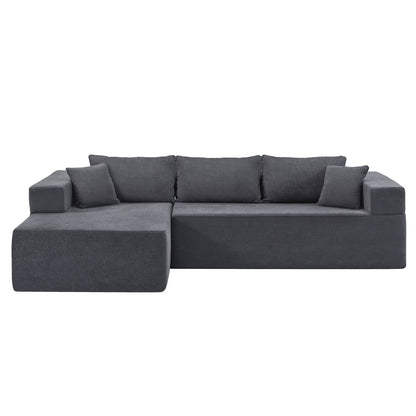 Grey 107.48'' L-Shaped Fabric 3-Seater Sectional Sofa with 16.53'' Cushions and Chaise, 2-Piece Design