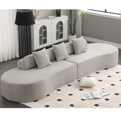 Grey 130.5 Curved Modular Sofa with Ergonomic High-Resilience Fabric and 3 Pillows