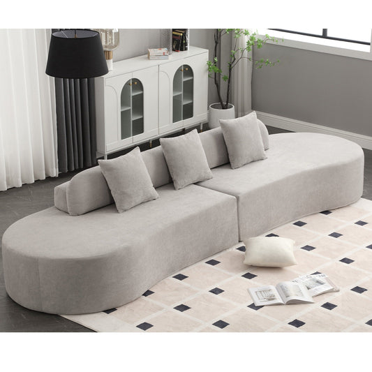 Grey 130.5 Curved Modular Sofa with Ergonomic High-Resilience Fabric and 3 Pillows