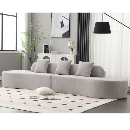 Grey 130.5 Curved Modular Sofa with Ergonomic High-Resilience Fabric and 3 Pillows