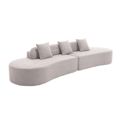 Grey 130.5 Curved Modular Sofa with Ergonomic High-Resilience Fabric and 3 Pillows