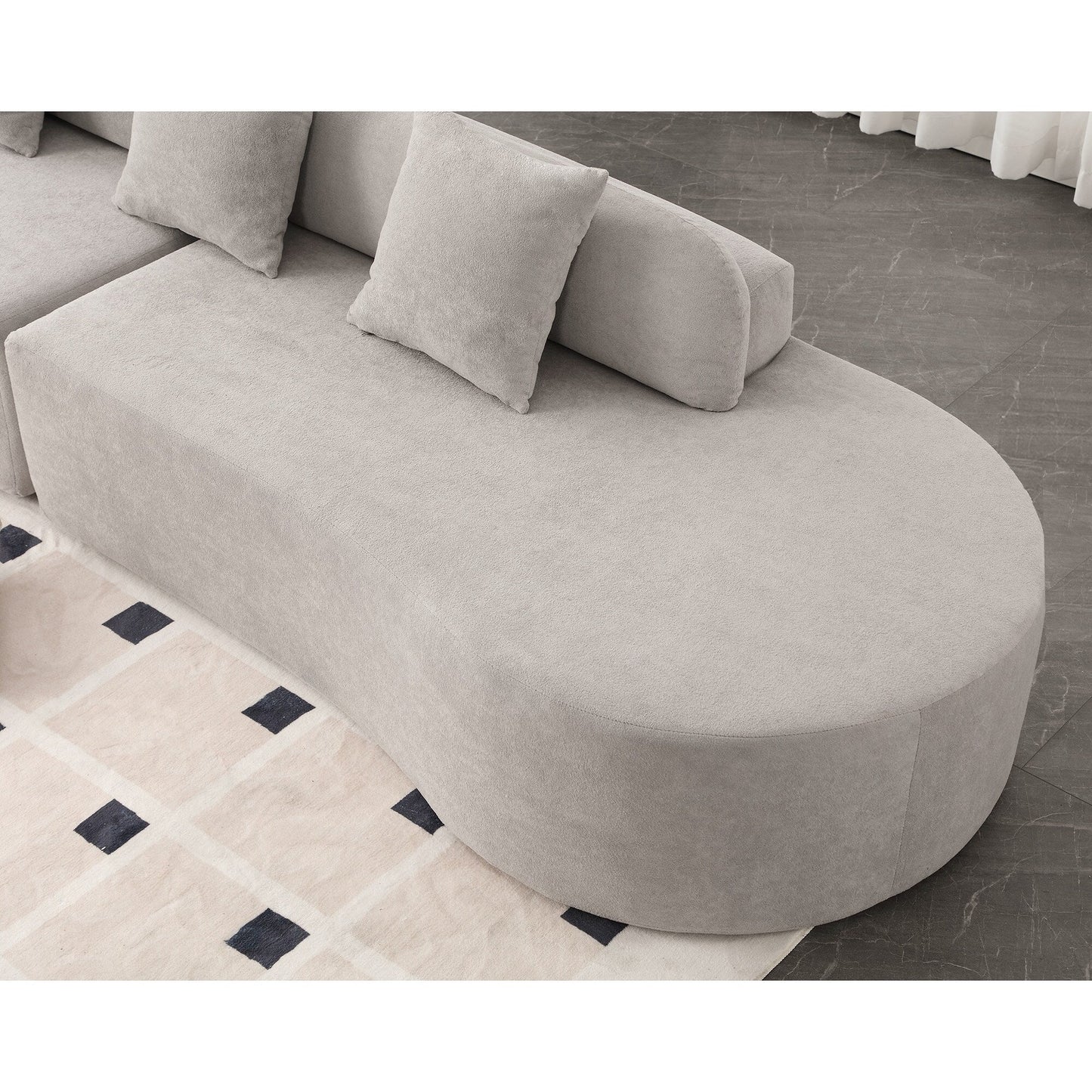 Grey 130.5 Curved Modular Sofa with Ergonomic High-Resilience Fabric and 3 Pillows