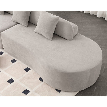 Grey 130.5 Curved Modular Sofa with Ergonomic High-Resilience Fabric and 3 Pillows