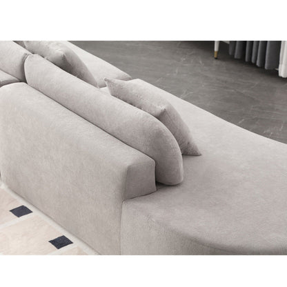 Grey 130.5 Curved Modular Sofa with Ergonomic High-Resilience Fabric and 3 Pillows