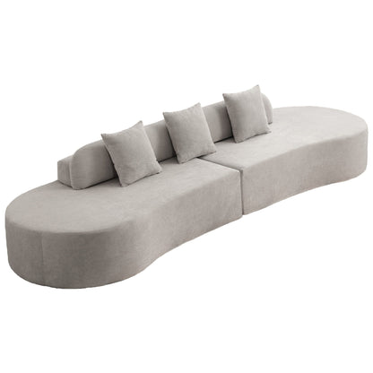 Grey 130.5 Curved Modular Sofa with Ergonomic High-Resilience Fabric and 3 Pillows
