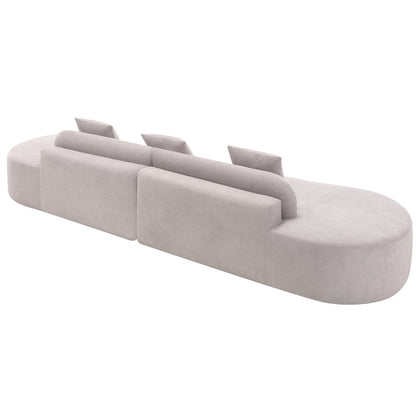 Grey 130.5 Curved Modular Sofa with Ergonomic High-Resilience Fabric and 3 Pillows