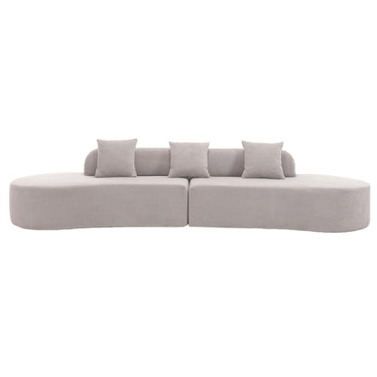 Grey 130.5 Curved Modular Sofa with Ergonomic High-Resilience Fabric and 3 Pillows