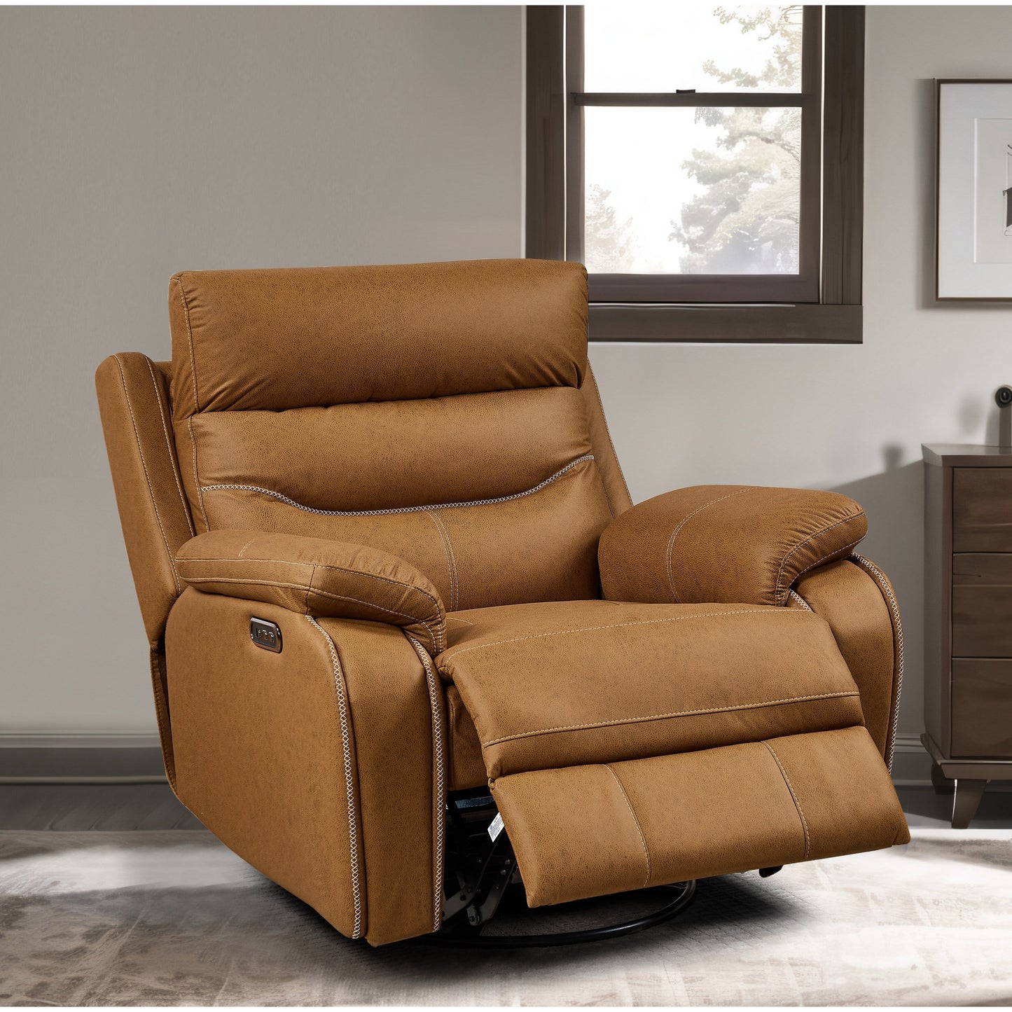 Grey 240° Swivel Recliner with Dual Motors, Power Headrest, Infinite Reclining, USB Ports, and Footrest