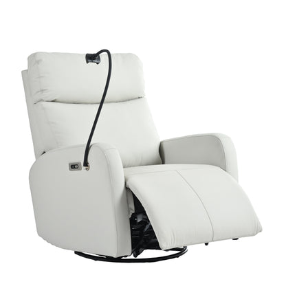 Grey 270° Swivel Rocking Recliner with USB Ports, Power Recline, and Overstuffed Comfort for Relaxation
