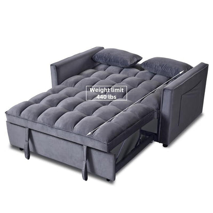 Grey 3-in-1 Velvet Convertible Sofa Bed, Pullout Couch with Side Pockets, Made in Vietnam