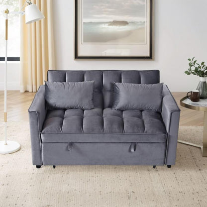 Grey 3-in-1 Velvet Convertible Sofa Bed, Pullout Couch with Side Pockets, Made in Vietnam