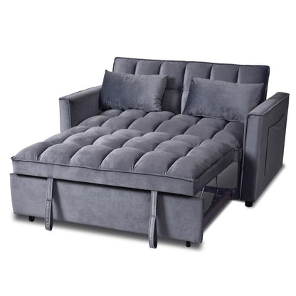 Grey 3-in-1 Velvet Convertible Sofa Bed, Pullout Couch with Side Pockets, Made in Vietnam