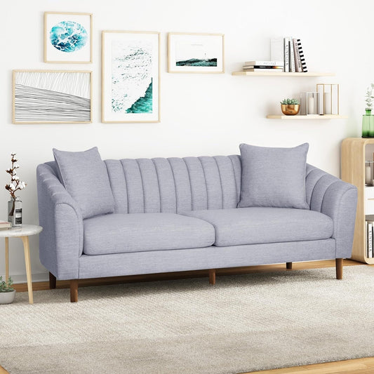 Grey 3-seater Sofa with Wood Legs and Pillows