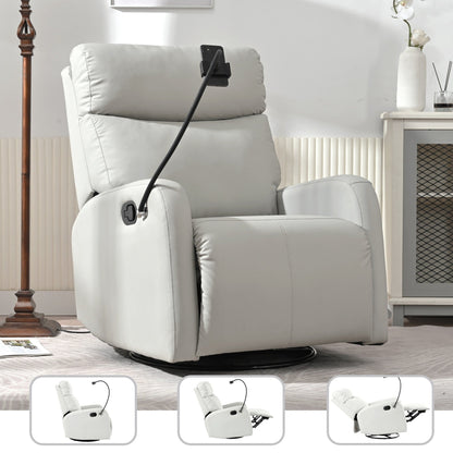 Grey 360° Swivel Rocking Recliner Chair with Adjustable Footrest, Padded Comfort, and Phone Holder