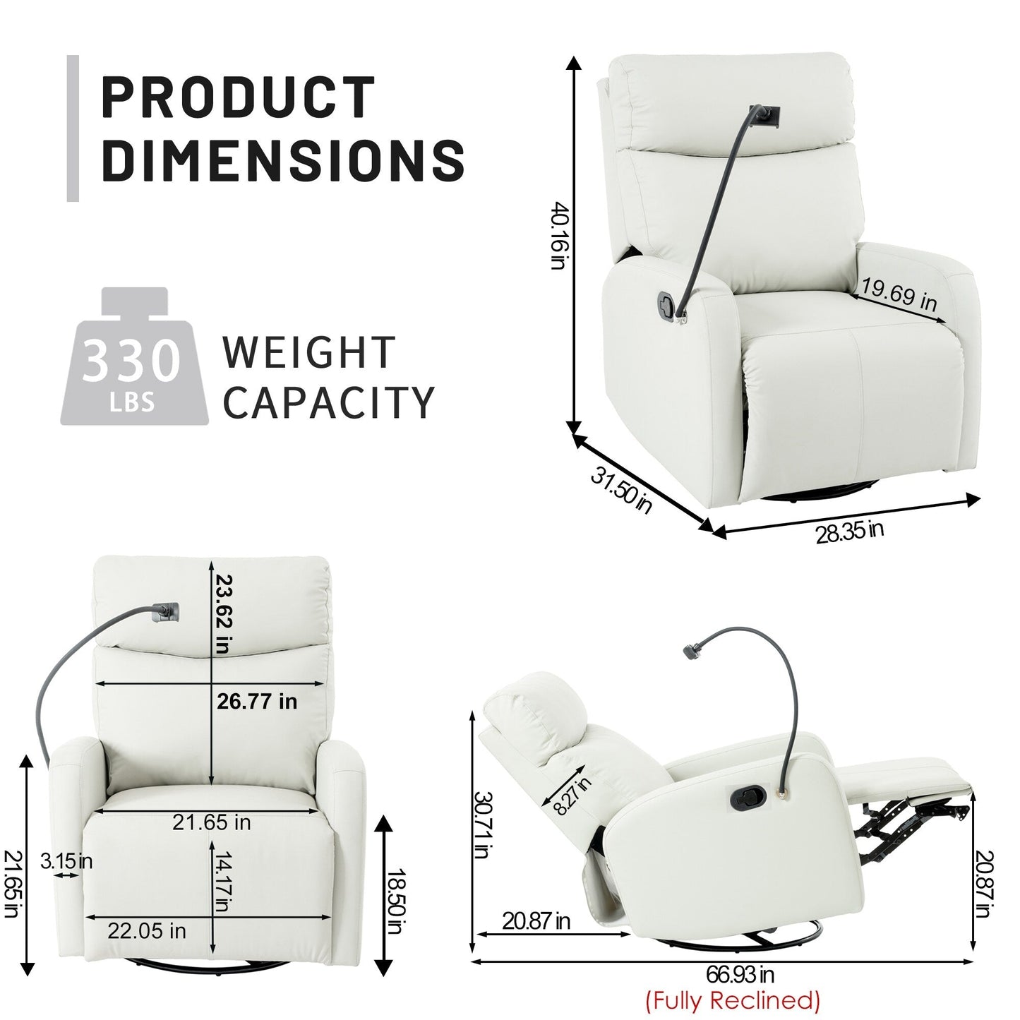 Grey 360° Swivel Rocking Recliner with Adjustable Footrest, Padded Comfort, and Phone Holder
