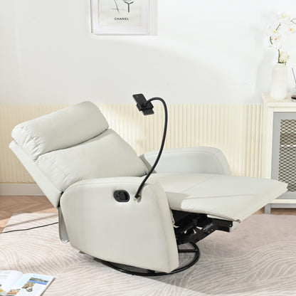 Grey 360° Swivel Rocking Recliner with Adjustable Footrest, Padded Comfort, and Phone Holder