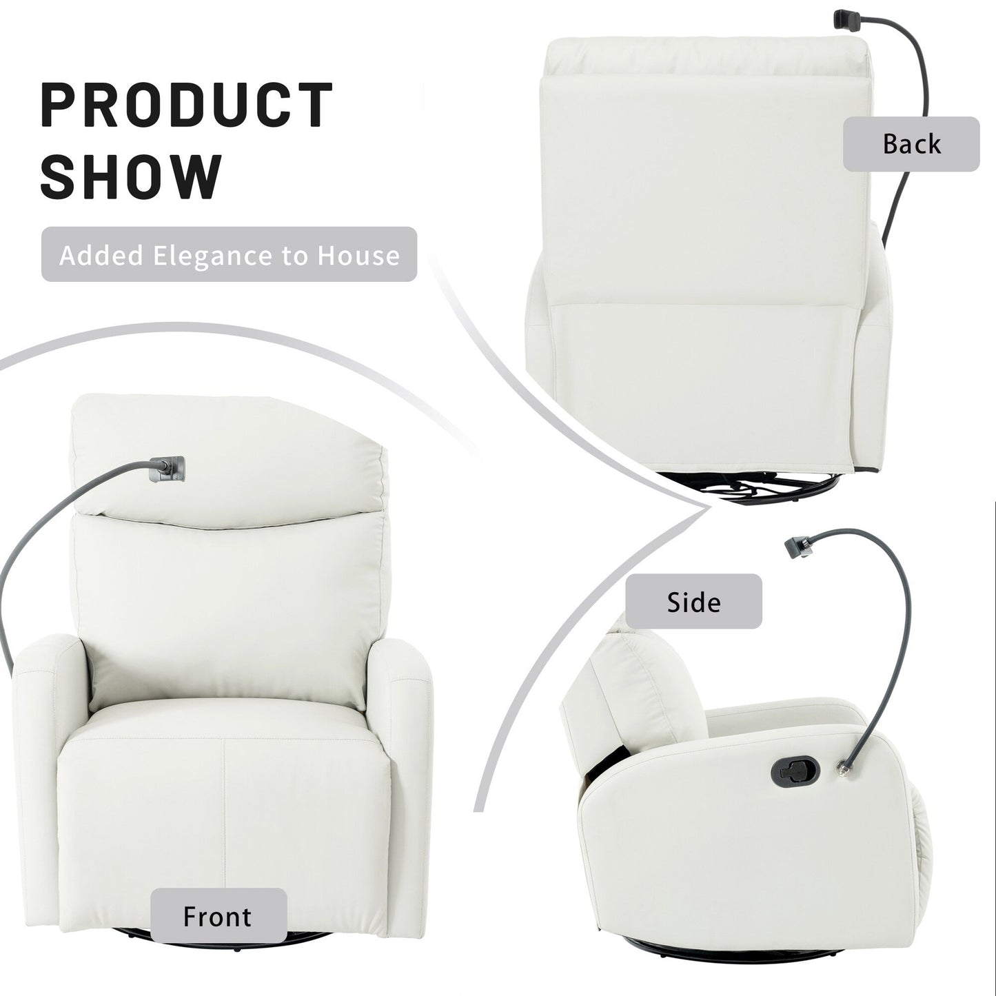 Grey 360° Swivel Rocking Recliner with Adjustable Footrest, Padded Comfort, and Phone Holder