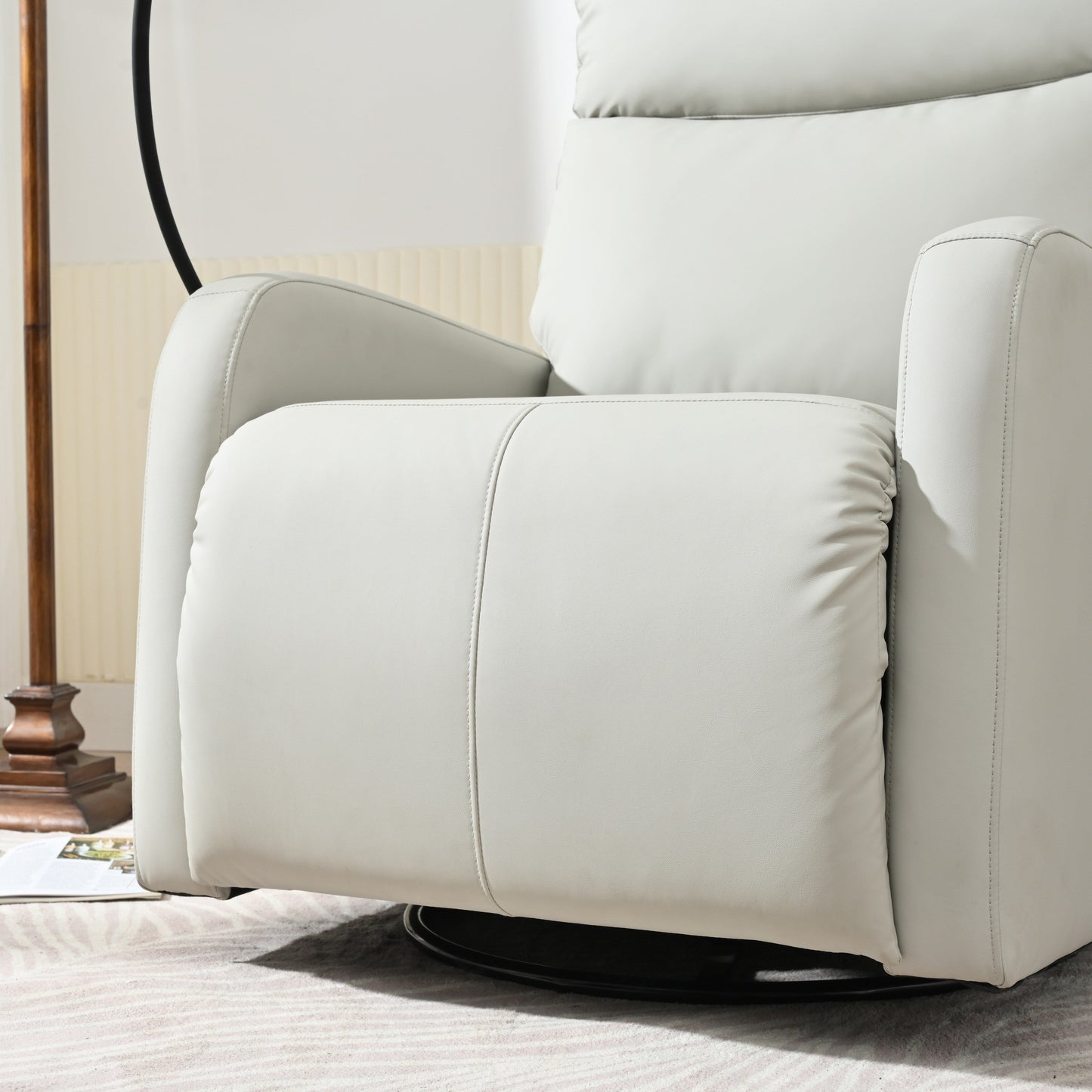 Grey 360° Swivel Rocking Recliner with Adjustable Footrest, Padded Comfort, and Phone Holder