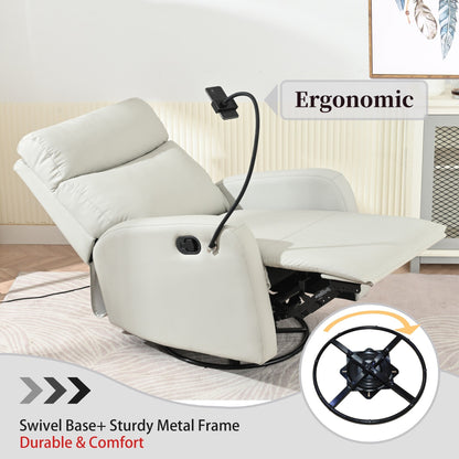 Grey 360° Swivel Rocking Recliner with Adjustable Footrest, Soft Padded Comfort, and Phone Holder