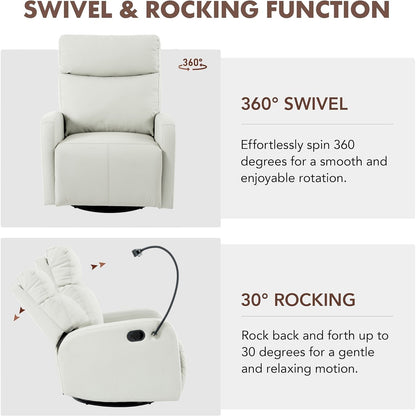 Grey 360Â° Swivel Rocking Recliner with Phone Holder, Footrest, Adjustable Recline for Living Room & Home Theater
