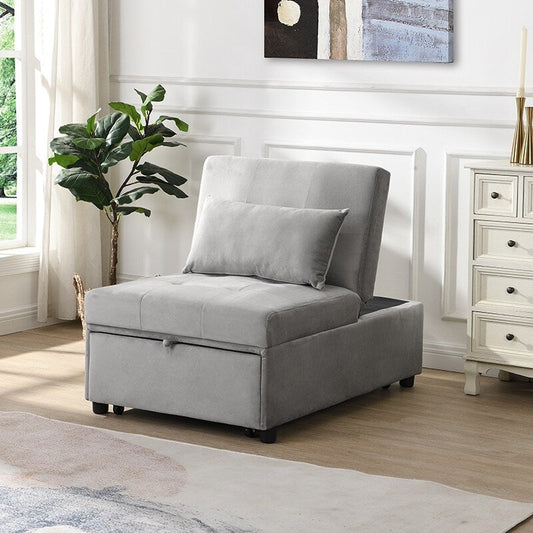 Grey 39.8 Single Folding Ottoman Sofa Bed with Adjustable Back and Pillows for Living Room