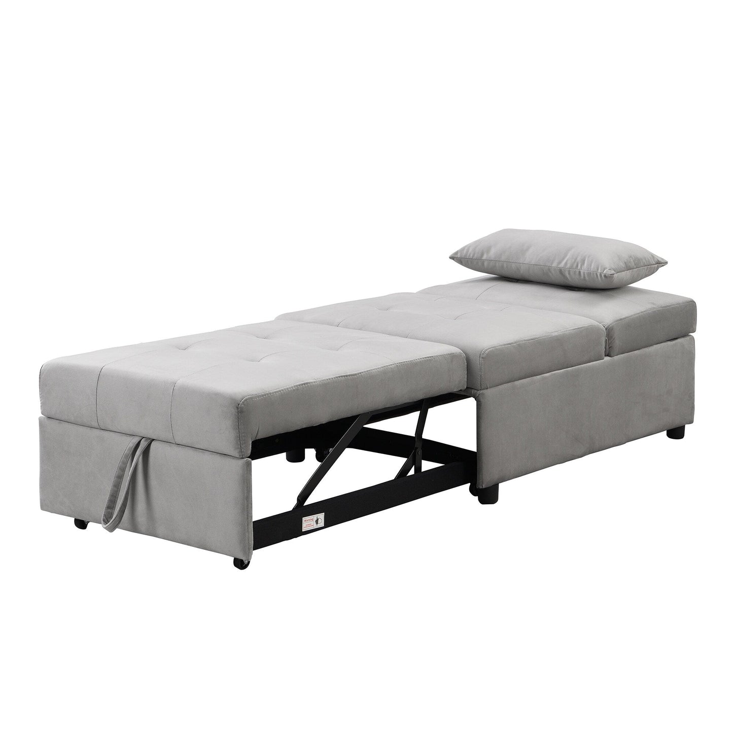 Grey 39.8 Single Folding Ottoman Sofa Bed with Adjustable Back and Pillows for Living Room