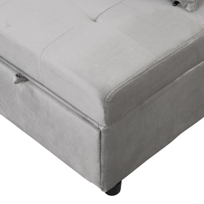 Grey 39.8 Single Folding Ottoman Sofa Bed with Adjustable Back and Pillows for Living Room