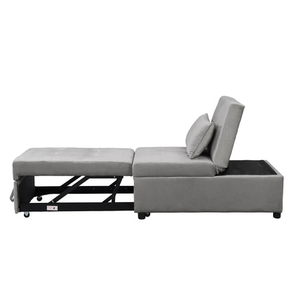 Grey 39.8 Single Folding Ottoman Sofa Bed with Adjustable Back and Pillows for Living Room