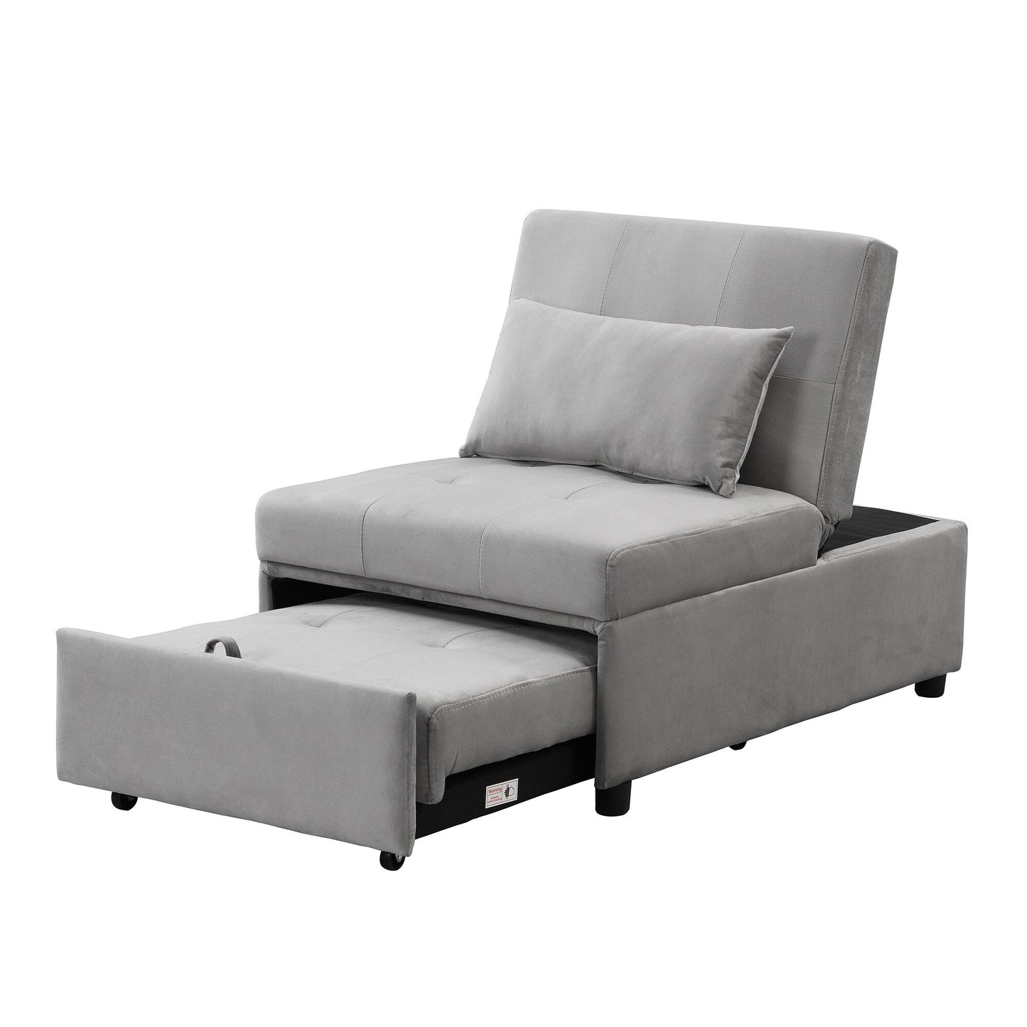 Grey 39.8 Single Folding Ottoman Sofa Bed with Adjustable Back and Pillows for Living Room