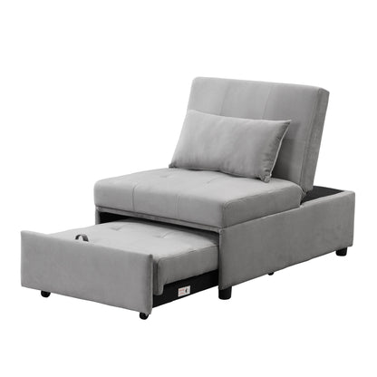 Grey 39.8 Single Folding Ottoman Sofa Bed with Adjustable Back and Pillows for Living Room