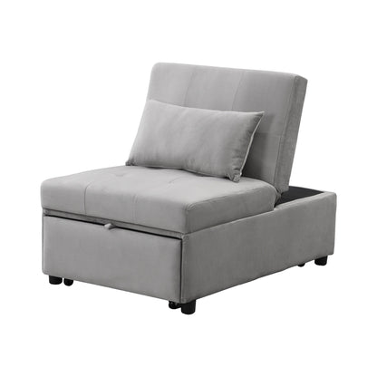 Grey 39.8 Single Folding Ottoman Sofa Bed with Adjustable Back and Pillows for Living Room