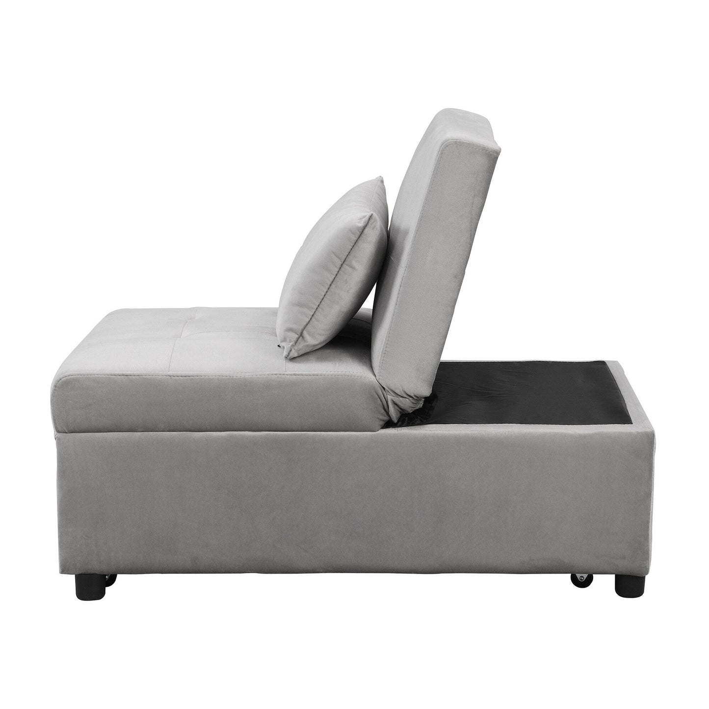 Grey 39.8 Single Folding Ottoman Sofa Bed with Adjustable Back and Pillows for Living Room
