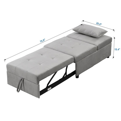 Grey 39.8 Single Folding Ottoman Sofa Bed with Adjustable Back and Pillows for Living Room