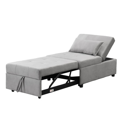 Grey 39.8 Single Folding Ottoman Sofa Bed with Adjustable Back and Pillows for Living Room