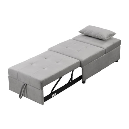 Grey 39.8 Single Folding Ottoman Sofa Bed with Adjustable Back and Pillows for Living Room