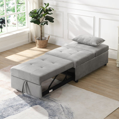 Grey 39.8 Single Folding Ottoman Sofa Bed with Adjustable Back and Pillows for Living Room