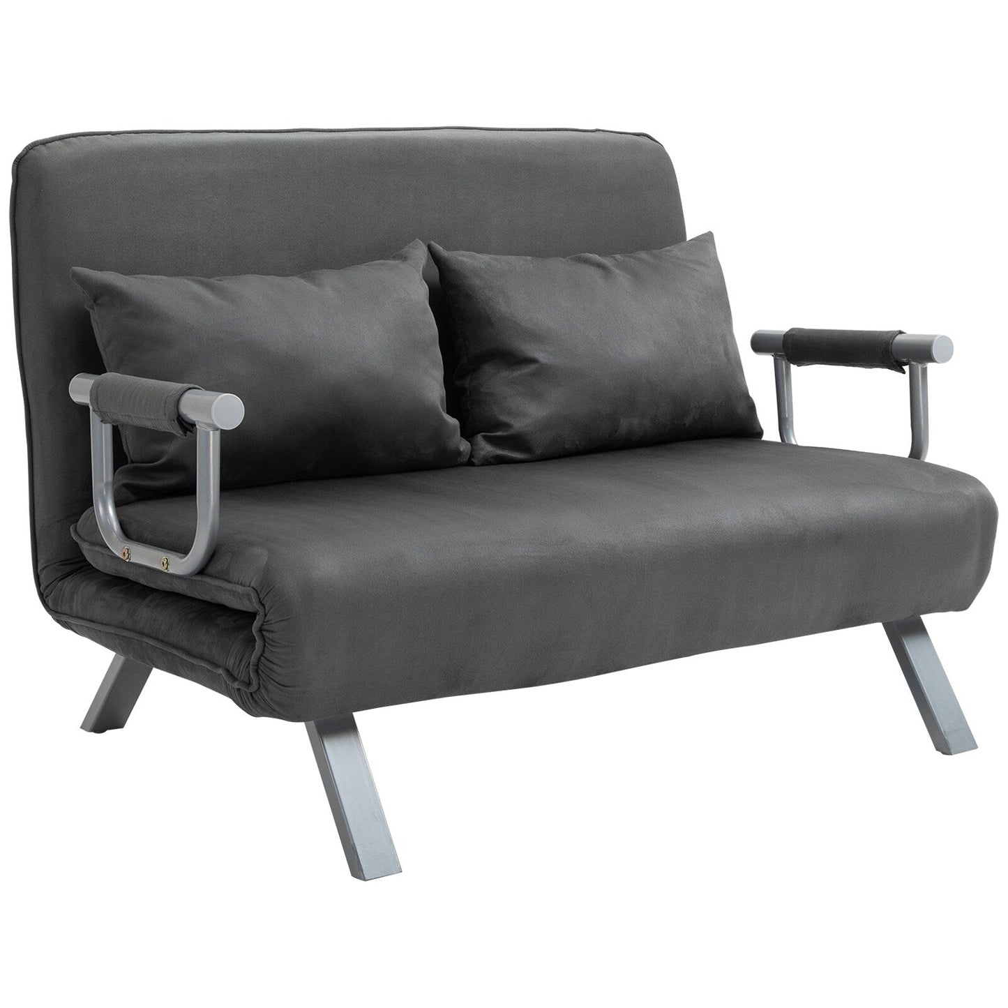 Grey 43.8 Loveseat Folding 5 Position Convertible Sofa Bed with Pillow and Steel Frame for Home Office