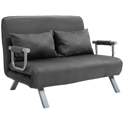 Grey 43.8 Loveseat Folding 5 Position Convertible Sofa Bed with Pillow and Steel Frame for Home Office