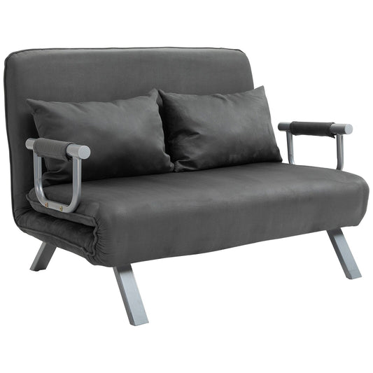 Grey 43.8 Loveseat Folding 5 Position Convertible Sofa Bed with Pillow and Steel Frame for Home Office