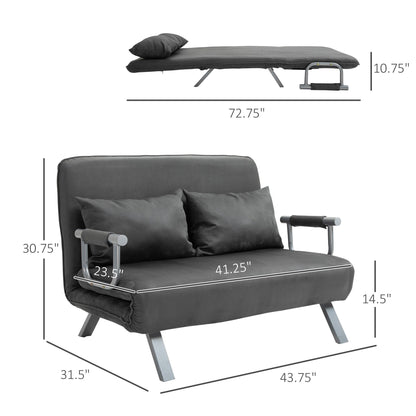 Grey 43.8 Loveseat Folding 5 Position Convertible Sofa Bed with Pillow and Steel Frame for Home Office