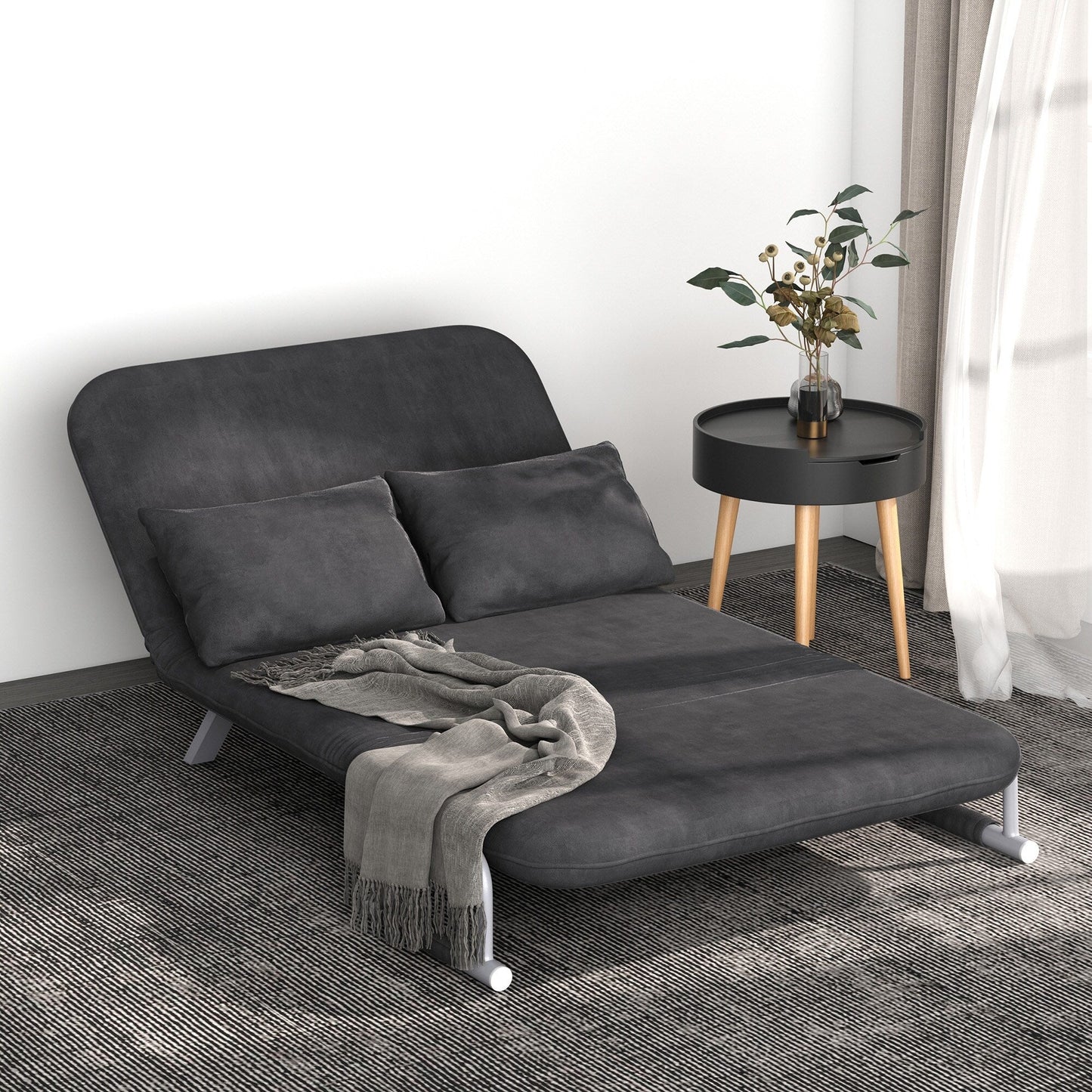 Grey 43.8 Loveseat Folding 5 Position Convertible Sofa Bed with Pillow and Steel Frame for Home Office