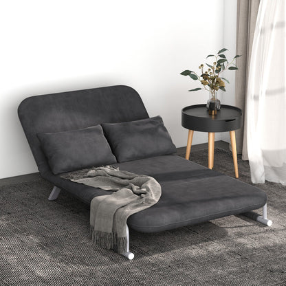 Grey 43.8 Loveseat Folding 5 Position Convertible Sofa Bed with Pillow and Steel Frame for Home Office