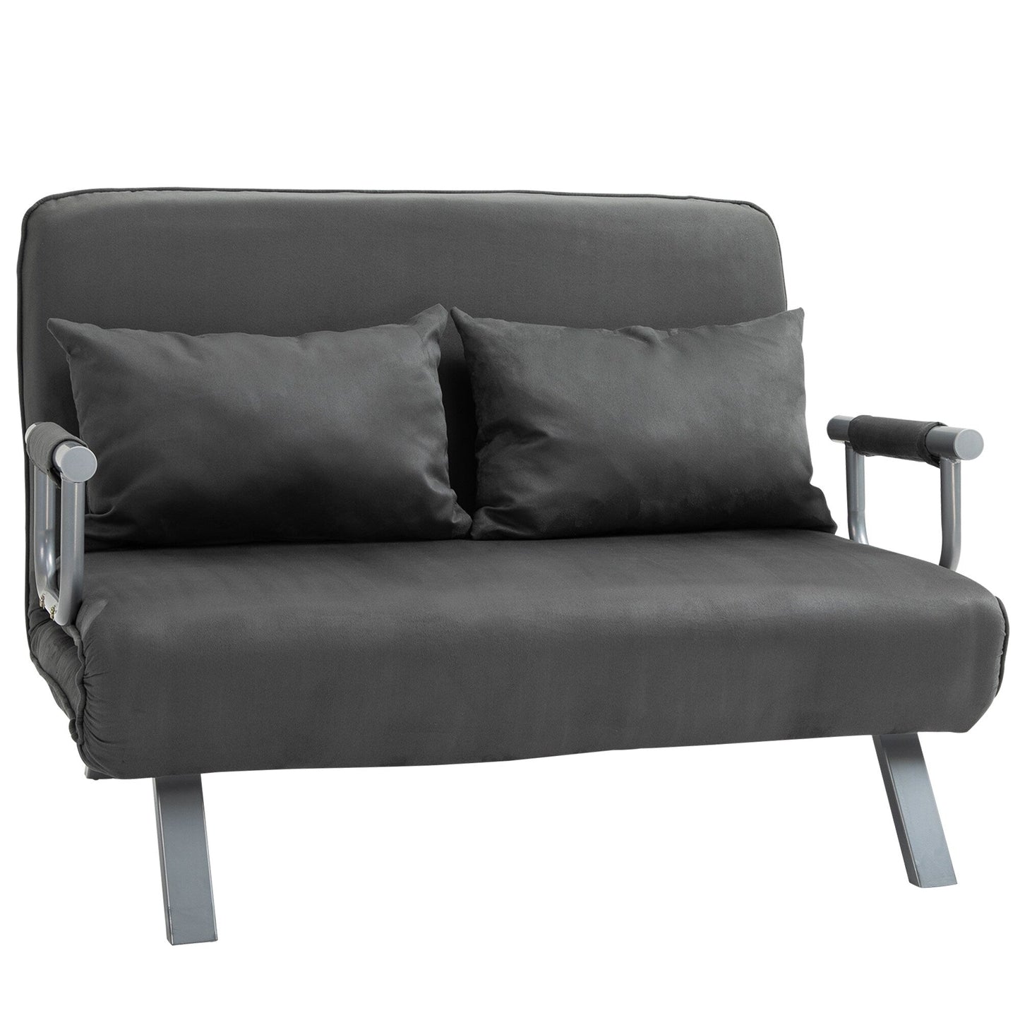 Grey 43.8 Loveseat Folding 5 Position Convertible Sofa Bed with Pillow and Steel Frame for Home Office